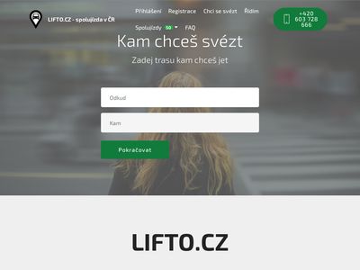 LIFTO - Nejlepší spolujízda po celé České republice.<br>
Nech se svézt nebo posílej zásilky.<br>
Nebo nabídni volná sedadla svého auta.